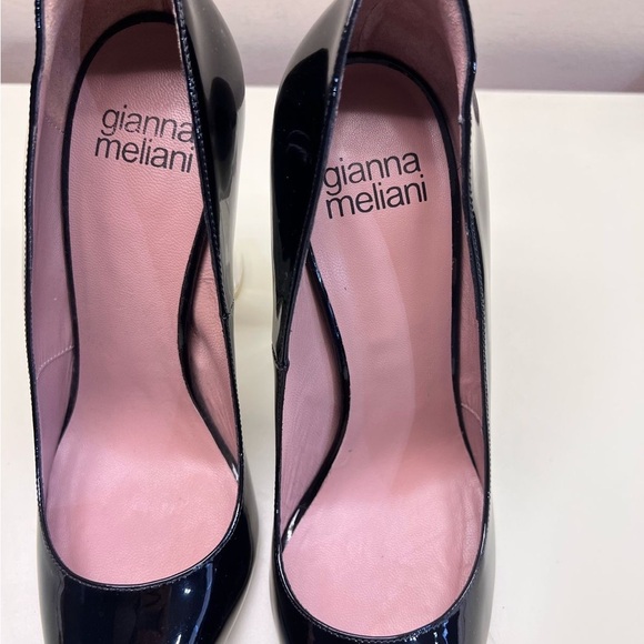 GIANNA MELANI MADE IN ITALY LEATHER Elegant Black Heel Transparent Block Heel - Picture 5 of 10